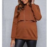 2022 Women Maternity Drawstring Detail Solid Color Oversize Hoodie