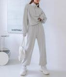 Half Zip Drop Shoulder Kangaroo Pocket Sweatshirt and Sweatpants Tracksuit