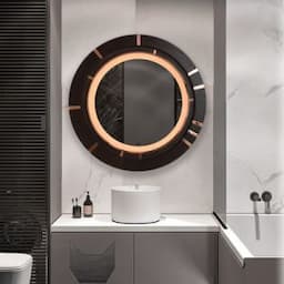 Hotel Round LED Bathroom Decorative Wall Mirror with Wood Frame