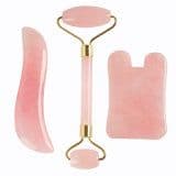 Wholesale Rose Quartz Roller and Gua Sha Scraper Massage Tool Face Roller Set