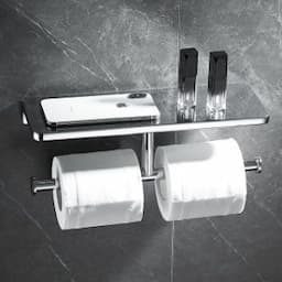 Chrome Plated Bathroom & Toilet Tissue Paper Roll Holder with Shelf (NC6588-C)