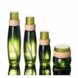 Cosmetic Packaging Set Gradient Green Glass Lotion Pump Bottle and Cream Jar