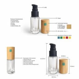 Biodegradable Cosmetic Packaging Empty Clear Glass Liquid Foundation Bottle with Bamboo Caps