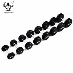 High Quality Black Rubber Coated Round Dumbbell