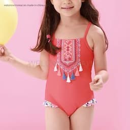 Custom Kids Girls Children One Piece Red Color Swimming Swimsuits Bodysuit Bikini Beachwear Swimwear