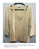 Ladies Round Neck with Beading 3/4 Sleeves T-Shirt