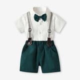 Children′s Clothing Summer Boys′ Short Sleeved Suspender Pants Set Cotton White Shirt Birthday Performance Clothing Children′s Korean Version Clothing