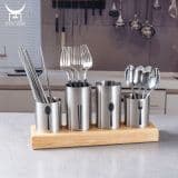 Kitchen Utensil Storage Caddy Cutlery Holder Spoon Holder Drain Stands Knife Fork Spoon Stainless Steel Organize Storager