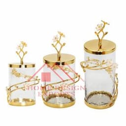 Chickpea Storage Kitchen Canister Set of 3 Best Selling Tea Coffee Sugar Glass Canister with Gold Leaf Lids Metal