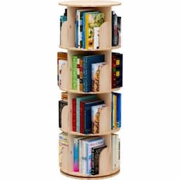 360-Degree Rotating Solid Wood Bookshelf Multi-Tier Stackable Organizer for Home and Office Use