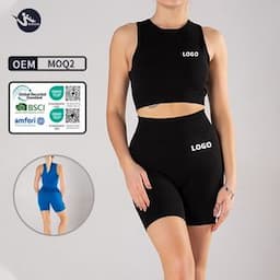 Custom Logo  Workout Wear Sport Bra And Shorts Yoga Set Oem Logo Women'S High Waisted Black Biker Cycle Shorts