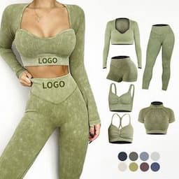 Wholesale ropa muje Women Seamless Ribbed Sport Wear 6PC Yoga Outfit Workout Clothing Scrunch Butt Work Out Clothes Fitness