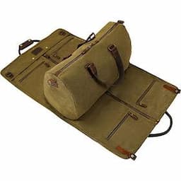 2 in 1 Canvas Leather Rolling Garment Bag Luggage Suitcase Carry on Garment Duffel Bags for Travel and Business Trips