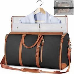 2-in-1 PU Leather Garment Duffel Bag Convertible Suit Travel Bags Business Men Women Carry on Garment Bag with Shoe Compartment