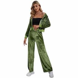 Solid Zip Up Women's Casual Pants 2Pcs Set Velvet Sweatshirts Hoodie Sweatpants Sport Outfits Casual Sports Jogging Tracksuits