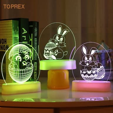 2025 Easter Party Decorations Cute Bunny Baby Egg Night Light 3D Acrylic Heart-Shaped Graduation Ramadan School Thanksgiving