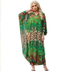 Women's Print Turkish Kaftans Chiffon Caftan Loungewear Beachwear Bikini Swimsuit Cover Up Dress