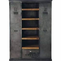 Industrial & vintage Iron metal Black rusty finish vintage 2 door storage Living room cabinet with shelves