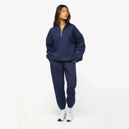 Quarter Zip Style Cotton Fleece Women's Oversize Hoodie set/ 65% Cotton 35% Polyester Navy Blue Athletics Club Tracksuit