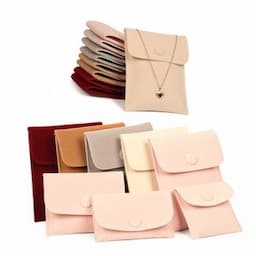 Custom Logo Flap Envelope Suede Jewelry Velvet Pouch With Ribbon Closure