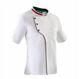 Customized Cheap white chef coat with pocket polyester cotton soft chef garment uniform summer short sleeve button cook jacket