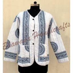 Hand Quilted Kantha Jacket Hand Stitched Kantha Coat Hand Block Printed Kantha Jacket