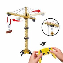 6 Channel RC Tower Crane Toy for Kids Lift 2.4ghz Construction Remote Control Toy Model Crane with Helmet