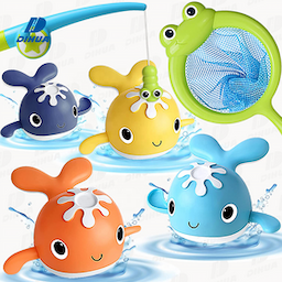 Magnetic Fishing Games Baby Bath Toys Wind-Up Swimming Whale Water Shower Toy and Fishing Pole Bathtub Toys for Toddlers