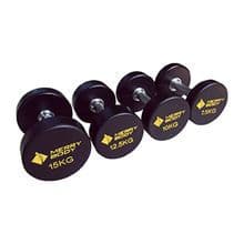 Deluxe rubber coated commercial dumbbell with chromed ring