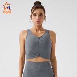 Ingor Sportswear Activewear Clothing Manufacturer Custom Women Sports Bra Gym Wear with Ribbed Recycled Sustainable Fabric