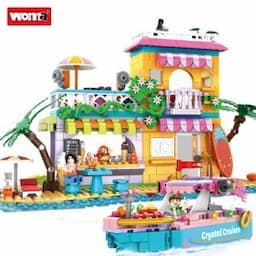 Woma Toys 2022 Wholesale Customize Kids Moc Ship Beach House Dining Room Boat Building Block Brick Set Puzzle Game Jouet Assemble Toy Birthday Present