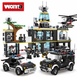 Woma Toys 1357PCS Juguete ABS Plastic Material Aircraft Swat Model Small Bricks Figures Scene Children Toys Policeman Station Building Block