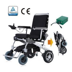 Ultra Strong Frame, Patented design, Foldable Folding Lightweight Portable Power Electric motorized Wheelchair with 10′′ Quick Removable motors