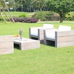 Grey Washed Wood Outdoor Sofa Set