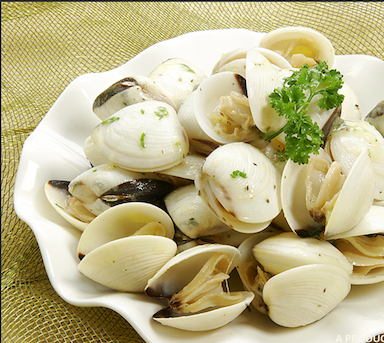 Frozen cooked white clam whole shell in garlic butter sauce