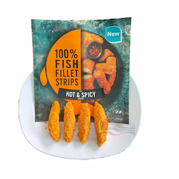 100% FISH FILLET STRIPS IN A HOT & SPICY COATING