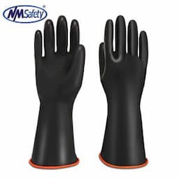 Nmsafety Black Latex Rubber Long Chemical Resistant Safety Industrial Gloves