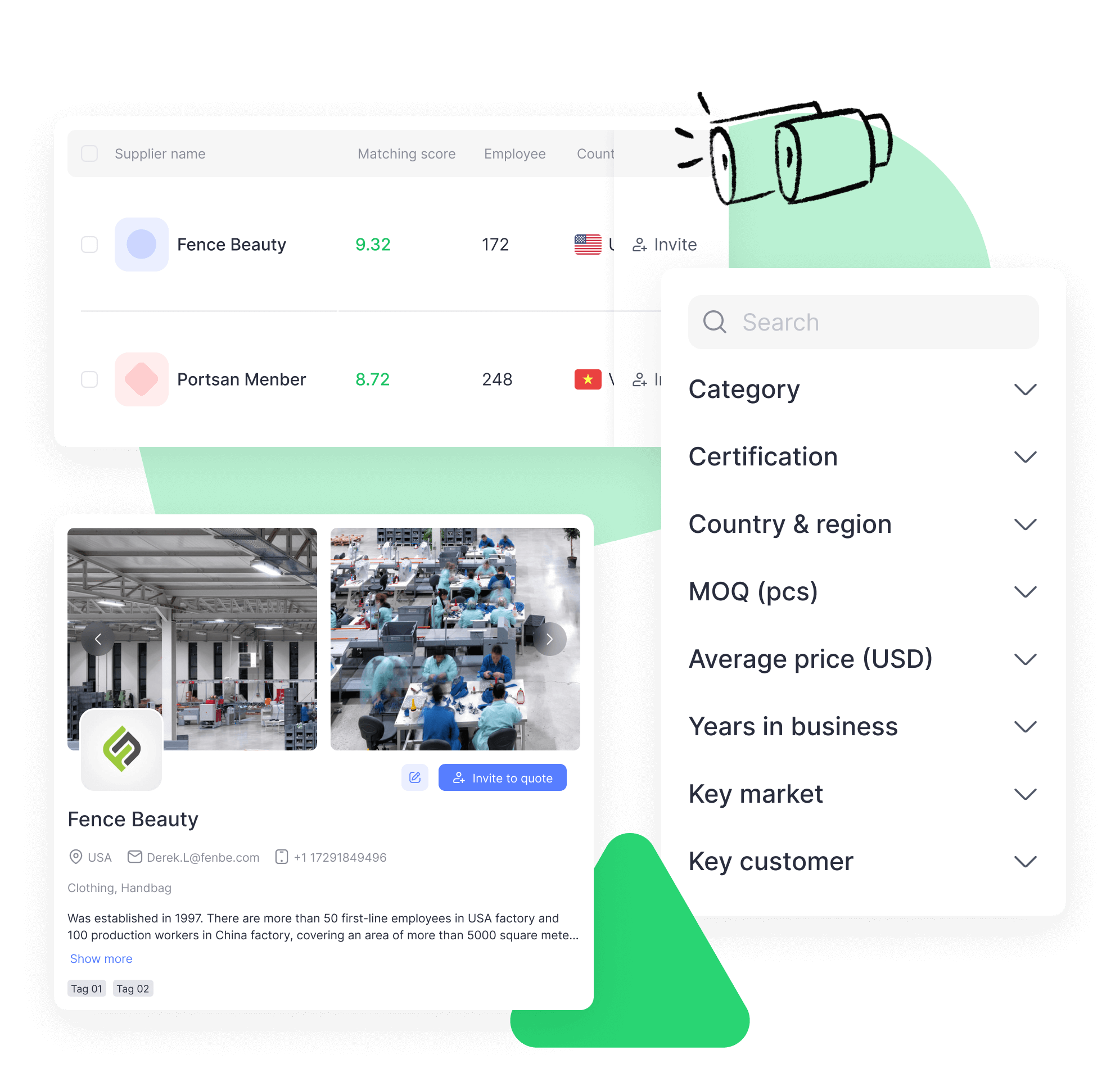 SourceReady’s supplier database: use 20+ filters to find the right supplier, view their profiles including brands they've worked with.