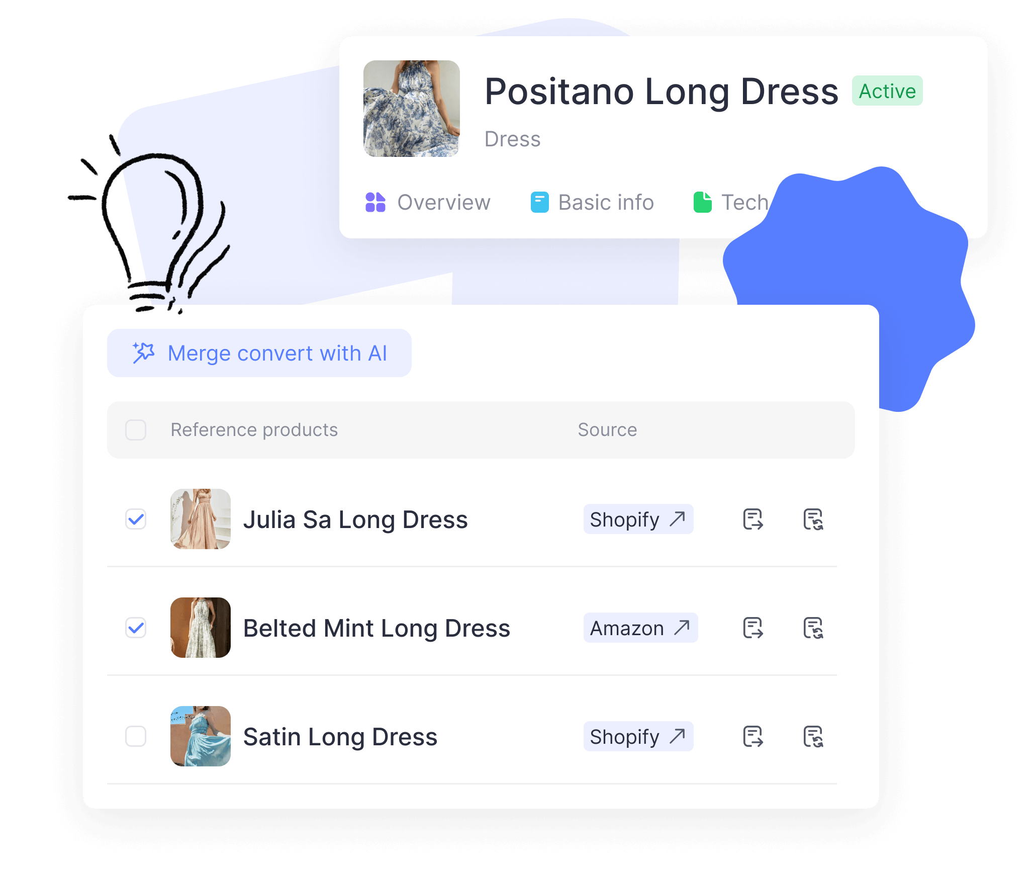 Create new product ideas with AI by analyzing and merging your all saved products in your catalog.